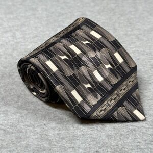 Vintage Courrèges Homme French Designer 100% Silk Geometric Tie Gray & White USA